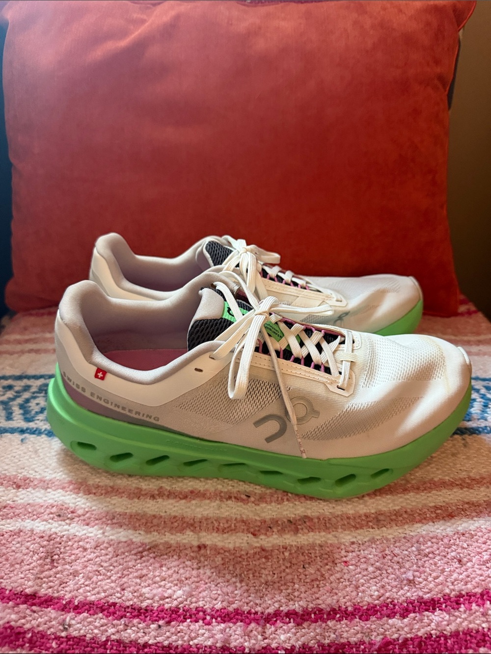 On Running Men’s Athletic Sneakers in White with Lime Green Midsole